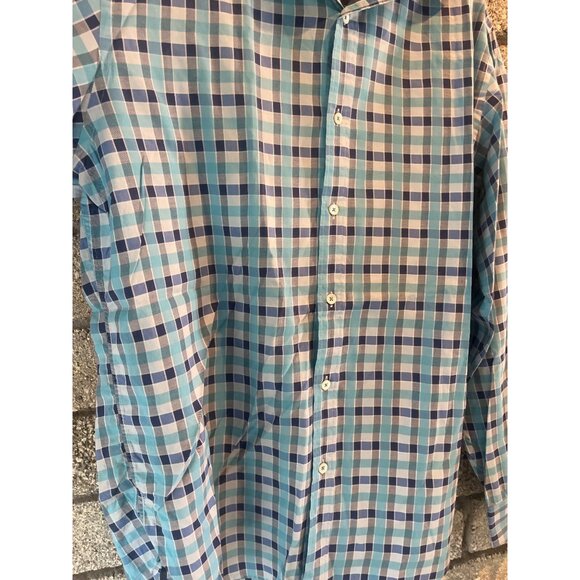 Bugatchi Classic Fit Mens Long Sleeve Button-Up Shirt Blue & White Plaid Pattern - Picture 6 of 10